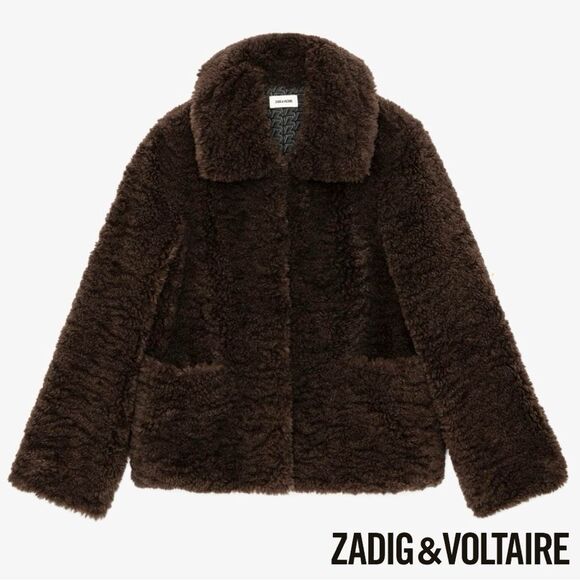 Zadig & Voltaire **NWT** Fred Soft Curly Sherpa Coat in Brown - Picture 6 of 7